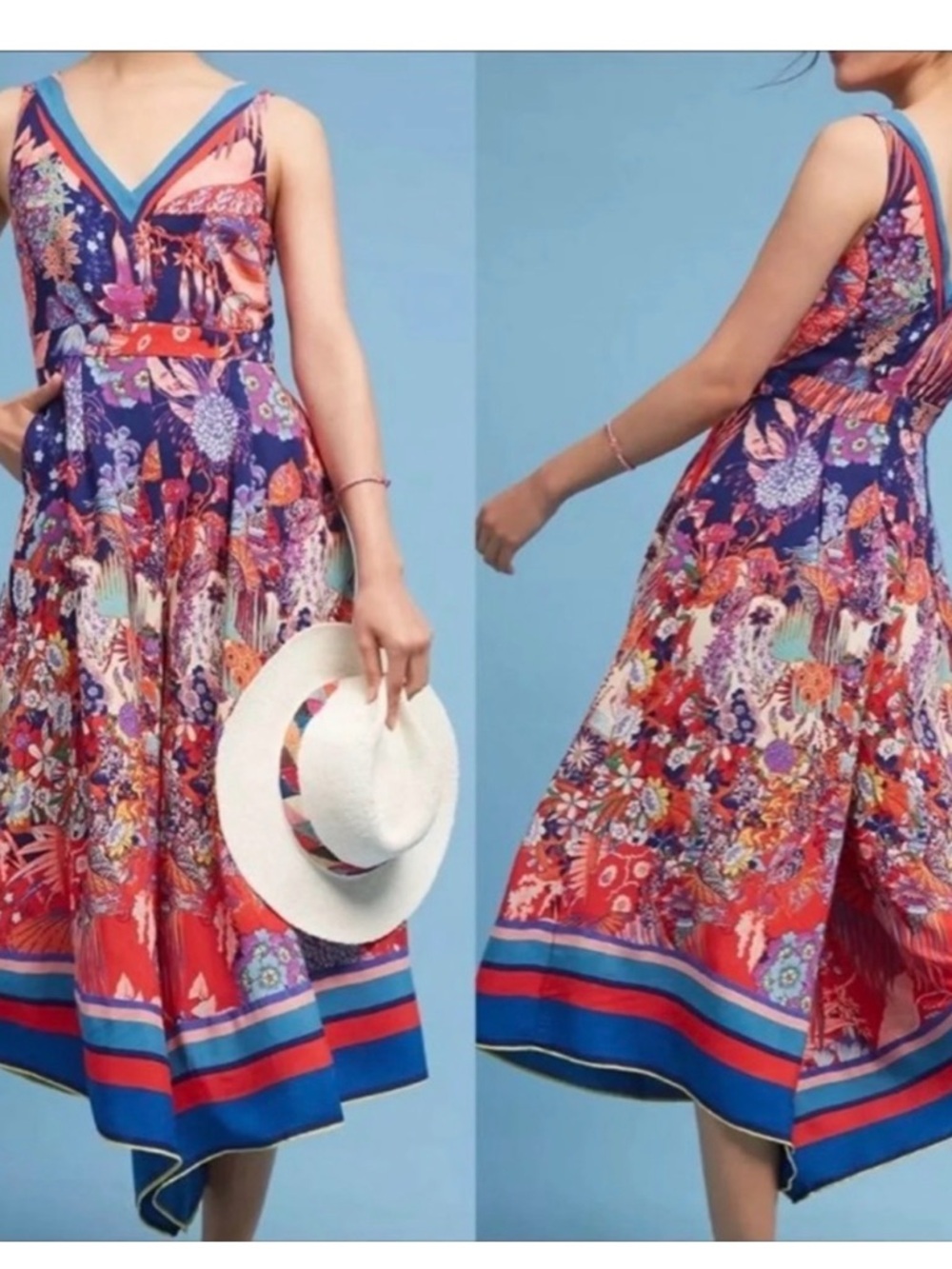 Maeve Multicolor Floral V-Neck Jumpsuit in Navy and